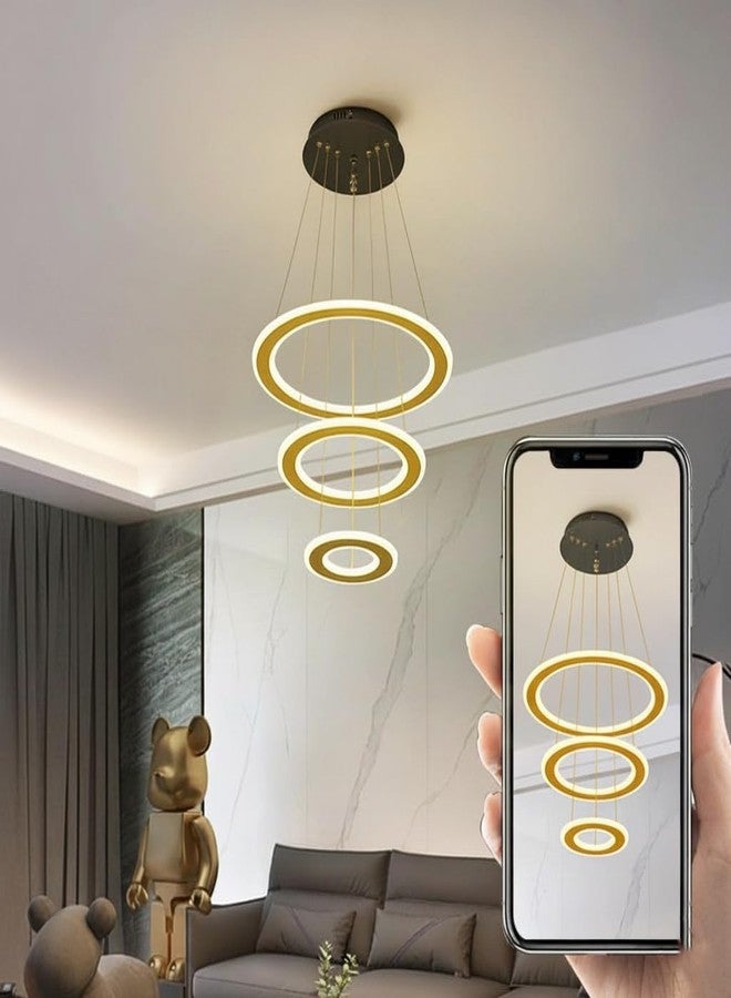 Lamp master 3 Ring Modern LED Chandelier Ceiling Lamp | Gold Finish Pendant Light with 3 Color | Decorative Chandelier for Living Room, Dining Room, Bedroom, Restaurants & Cafe Interior, Home & Office - Image 3